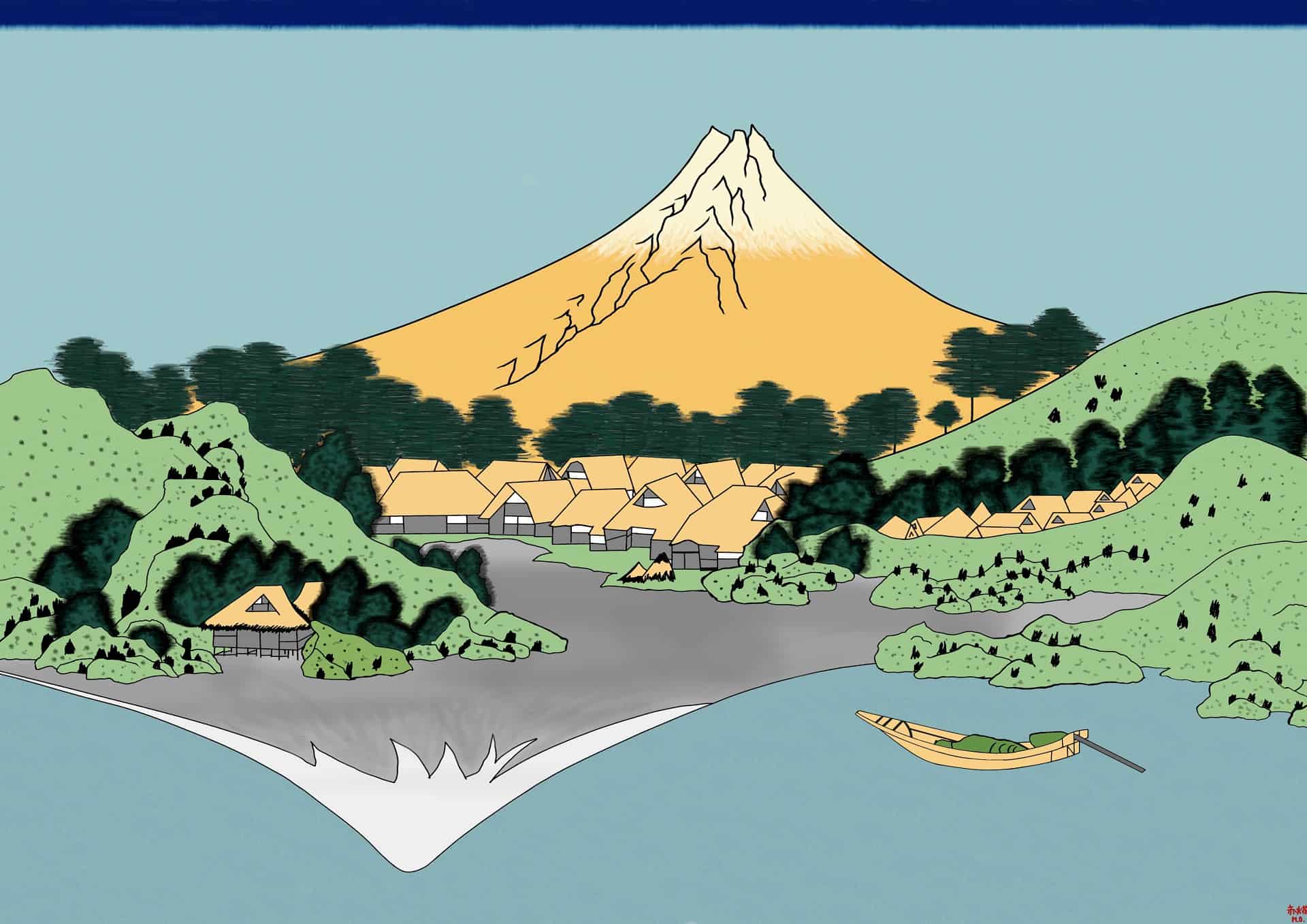 After Hokusai, The Fuji reflects in Lake Kawaguchi (1831) by RedSparkle (03-2020)